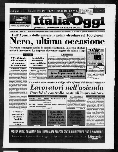 Italia oggi : quotidiano di economia finanza e politica